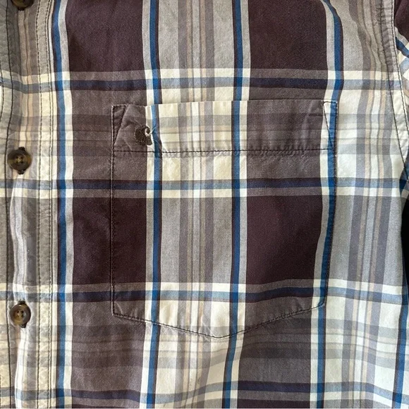 Carhartt Men’s Brown Plaid Shirt L Relaxed‎ Fit Cotton Work Casual Button Down - Picture 5 of 5